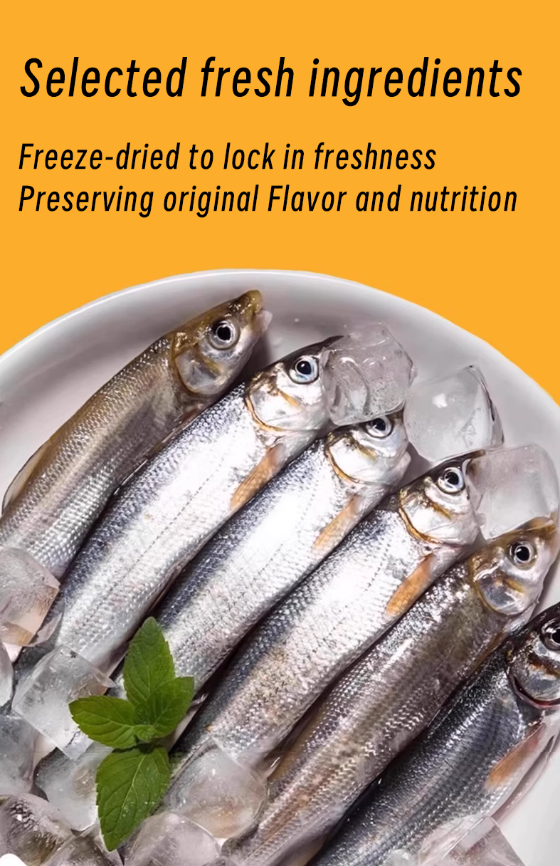 Freeze Dried Capelin Fish omega-3 fatty acids healthy skin, coat, and joint health.